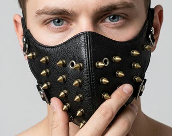 Spiked PU Leather Mask – Cyberpunk Gothic Rivet Face Mask for Festivals, Cosplay