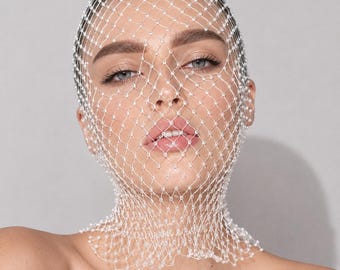 Strass Maskerade Maske | Gothic Party Gesichtsschleier Mesh Kopfschmuck | Y2K Halloween Goth Mode-Accessoire Geschenk für Sie