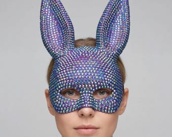 Glitzernde Strasssteinmaske, Häschen Kristall Maskerade, Cosplay, Festival Accessoire