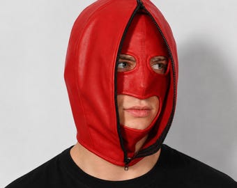 Leder Kopfmaske Vollgesicht Zip Hood | Verstellbares Kostüm-Accessoire | Halloween Party Cosplay Theatralische Dress Up