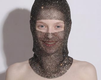 Rhinestone Balaclava Mask - Sparkly Face Hood - Crystal Ski Mask - Festival Head Cover - Rave Hood - Party Mask Women