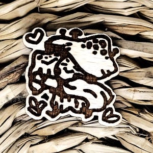 Mushroom Creature & Frog Pin – Whimsical Woodland Fantasy Wooden Character