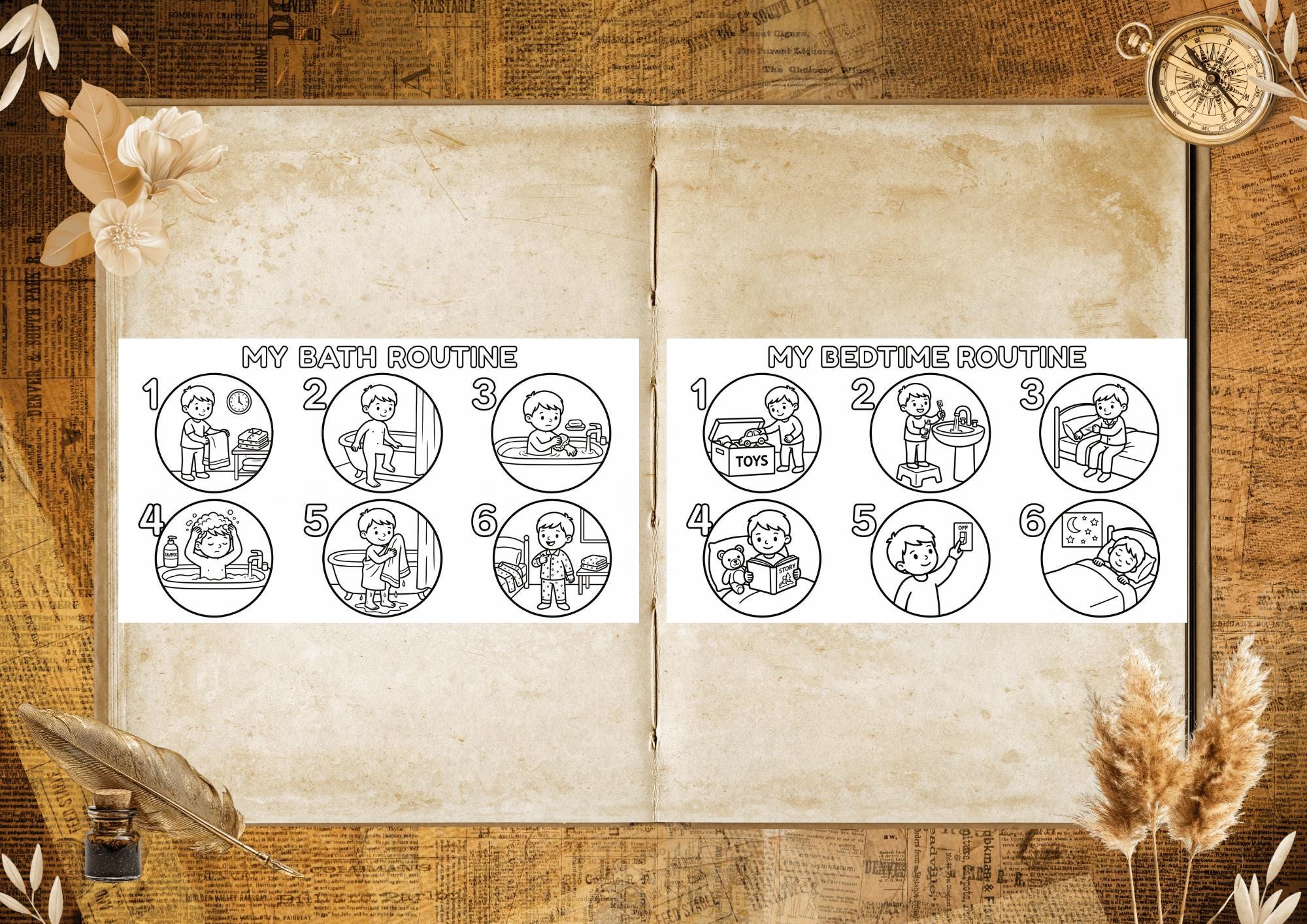 Visual Schedule Coloring Pages | Printable Routine Chart PDF | Daily ...