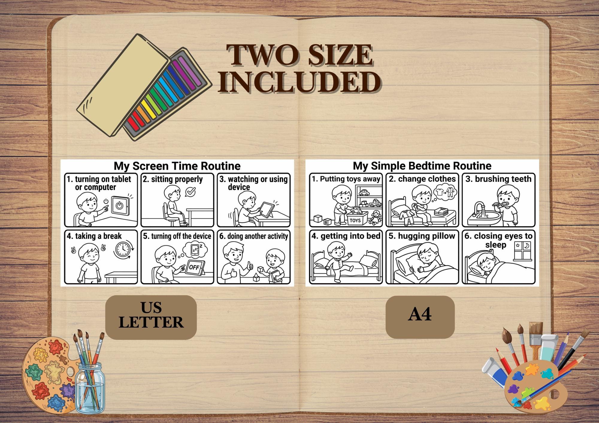 Colorable Routine Circle Daily Routine Visual Schedule Coloring Pages | 20-page Bundle PDF ...