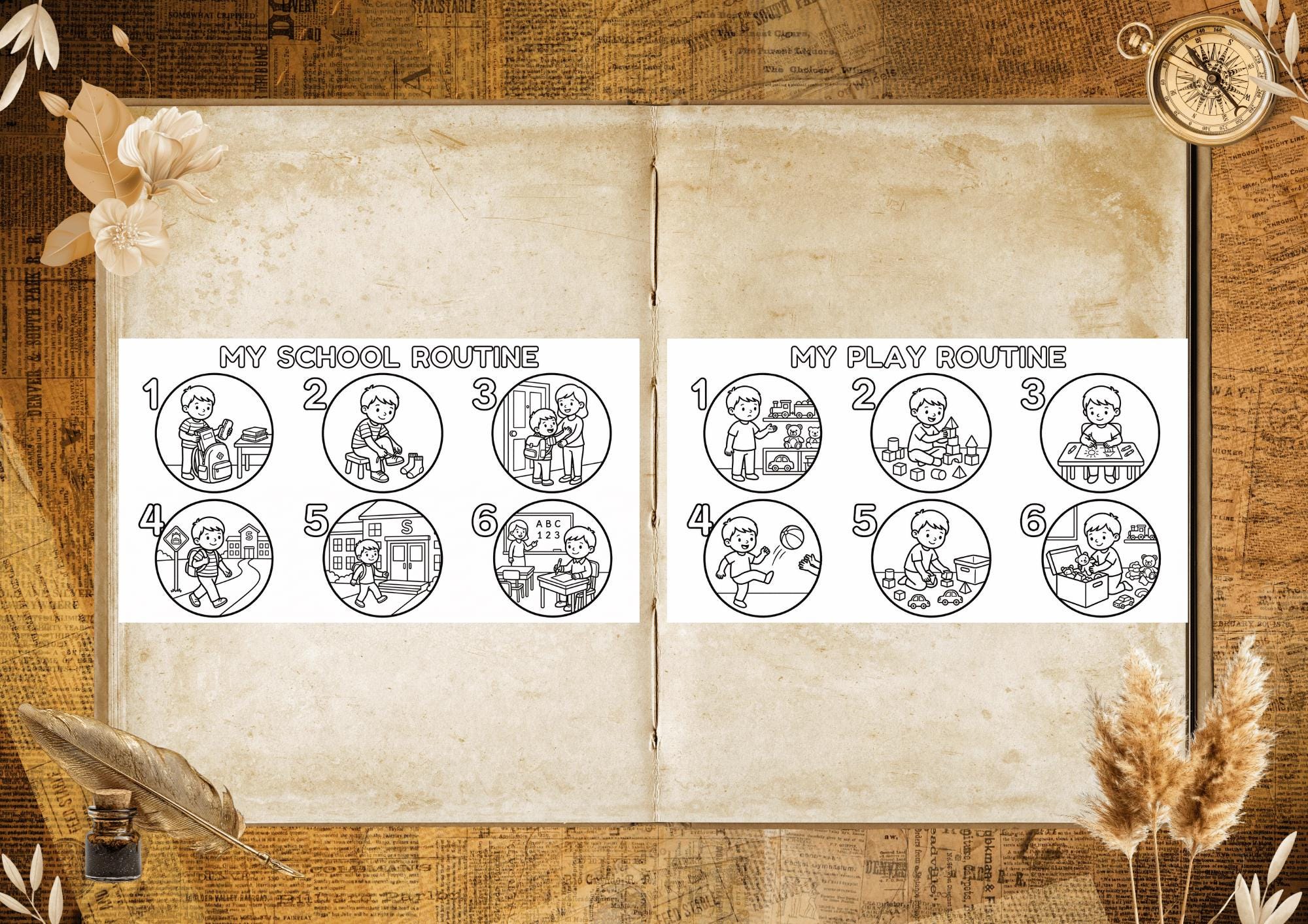 Colorable Routine Circle Visual Schedule Coloring Pages | Printable Routine Chart PDF | Daily ...