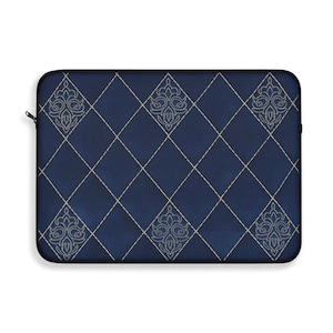 Navy Argyle Diamond Pattern Laptop Sleeve | Blue Geometric Tech Case
