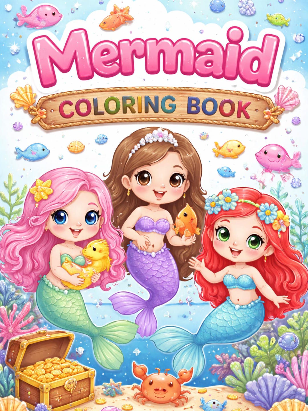 Cute Mermaid Coloring Book for Kids – Printable Mermaid Coloring Pages ...