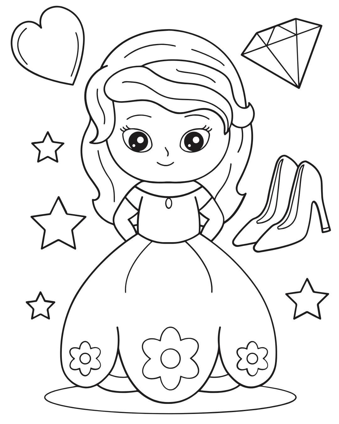Princess Coloring Book for Kids Ages 3-5, Printable Coloring Pages