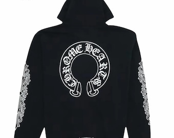 Gothic Horseshoe Hoodie | Y2K Streetwear Black Floral Sleeve Print Pullover