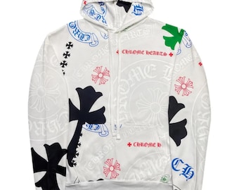 Chrome Hearts White Multicolor Stencil Hoodie | Y2K Gothic Streetwear Pullover