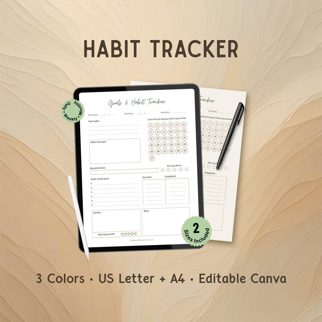 Editable Habit Tracker Canva Template | Daily Weekly Goal Tracker | 3 ...