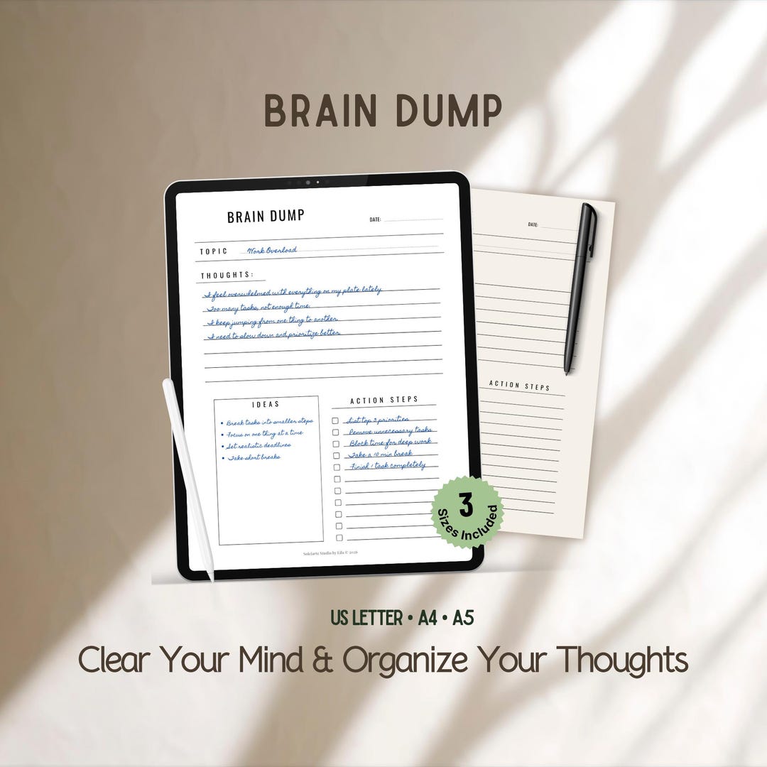 Brain Dump Printable | Mental Reset Checklist | ADHD Thought Organizer ...