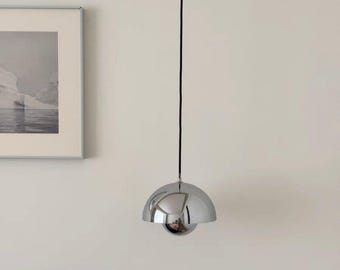 Mid Century Modern Chrome Pendant Light – Scandinavian Flowerpot Hanging Lamp for Kitchen Island or Bedroom