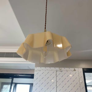 Milk Glass Pendant Light – Vintage Scalloped Brass Hanging Lamp for Kitchen Island Cream