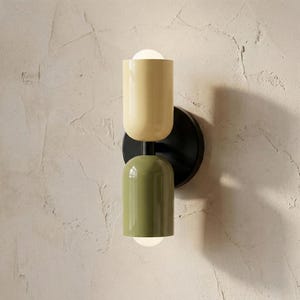 Modern Double Glass Wall Sconce | Mid Century Nordic Wall Light | Color Block Bathroom Vanity Light | Bedroom Hallway Wall Lamp