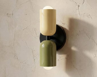 Modern Double Glass Wall Sconce | Mid Century Nordic Wall Light | Color Block Bathroom Vanity Light | Bedroom Hallway Wall Lamp