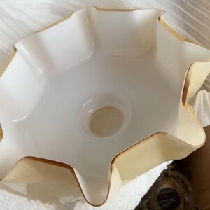 Milk Glass Pendant Light – Vintage Scalloped Brass Hanging Lamp for Kitchen Island image 5