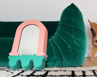 Wavy Arch Mirror -  Pink & Green Cloud Guy