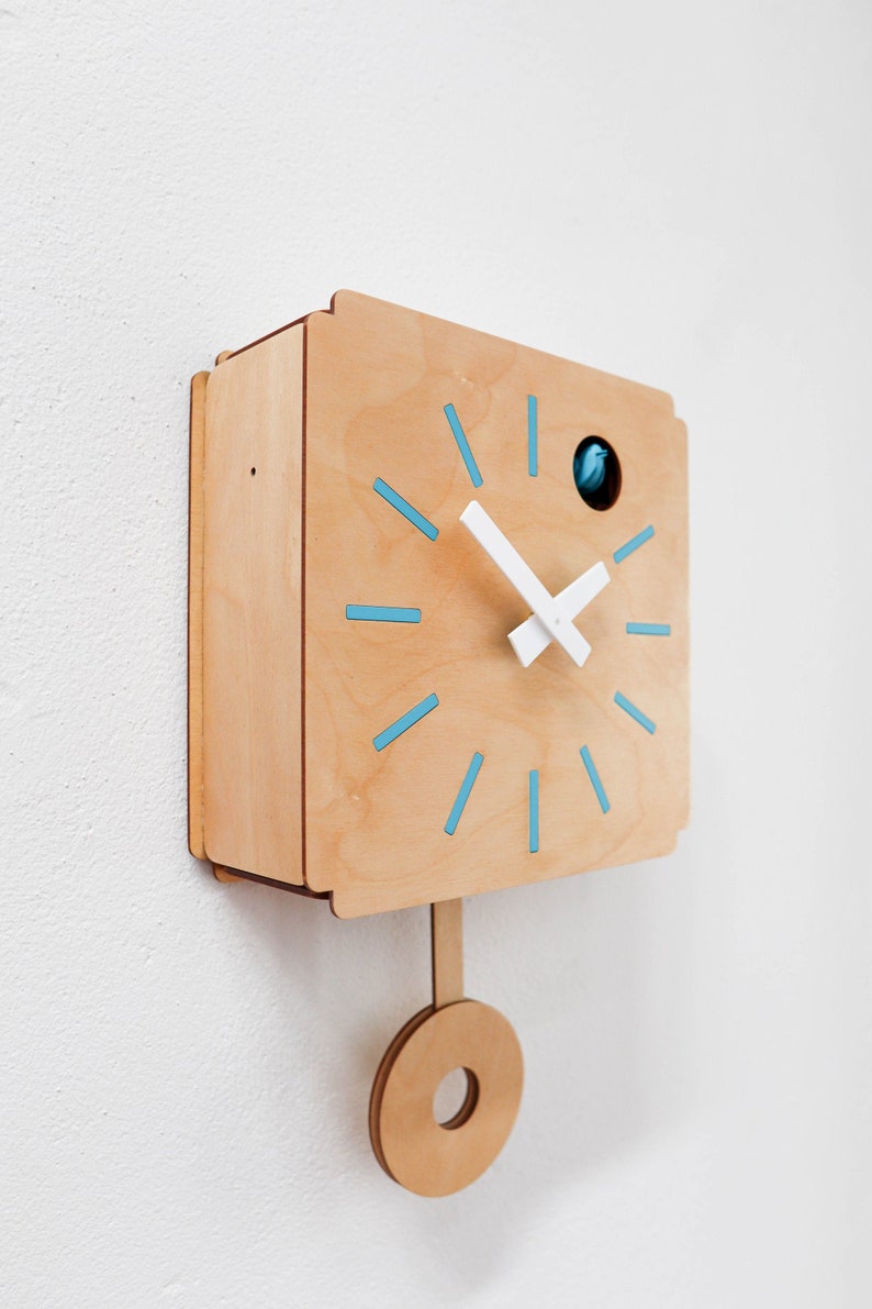 Blue Quadri Modern Cuckoo Clock Etsy