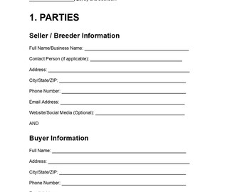 Plantilla de contrato de venta de cachorros, acuerdo de criador de perros, contrato de compra de cachorros, formulario de venta de mascotas, descarga de PDF editable