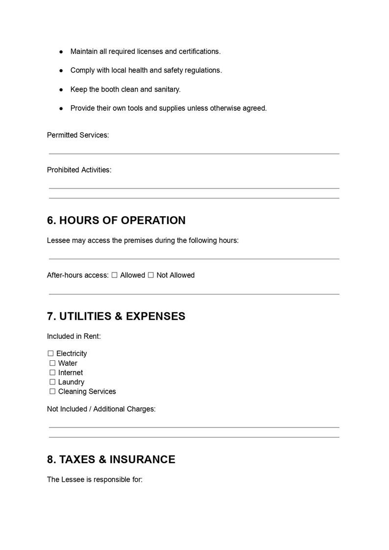 Barber Booth Rental Agreement Template | Editable DOC & PDF Contract - Etsy