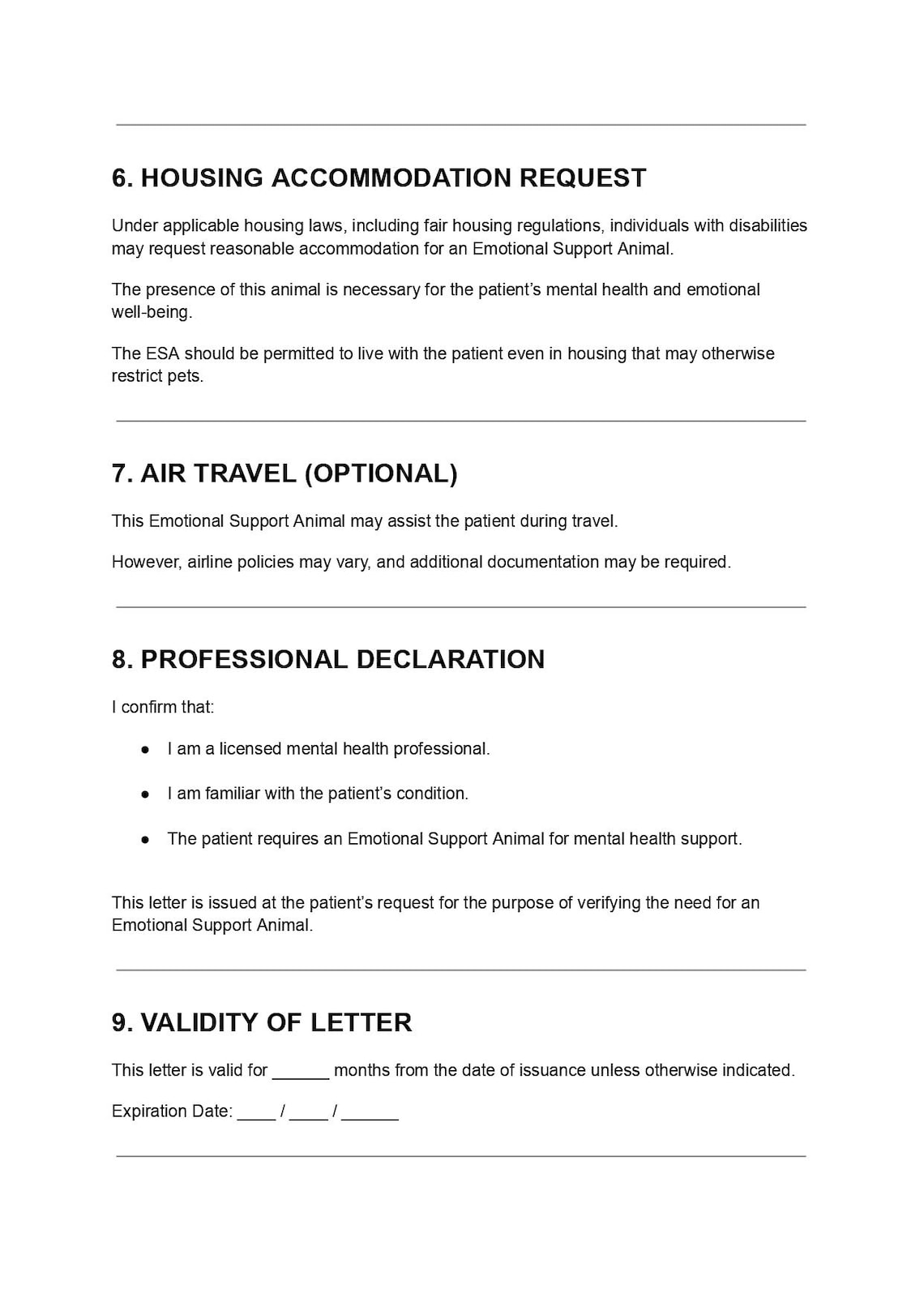 Esa Requirements Document Rd Template.pdf Emotional Support Animal Letter Template | ESA Housing Verification ...