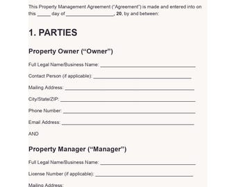 Plantilla de contrato de administración de propiedades, contrato de administración inmobiliaria, acuerdo entre propietario y administrador, formulario PDF editable