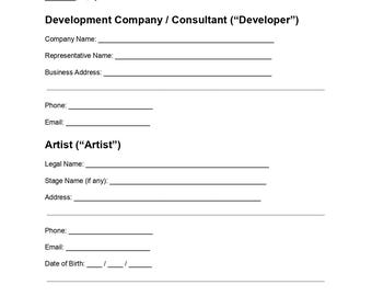 Plantilla de Acuerdo de Desarrollo Artístico, Contrato de Artista Musical, Acuerdo de Desarrollo de Talento, Contrato de la Industria Musical, PDF editable