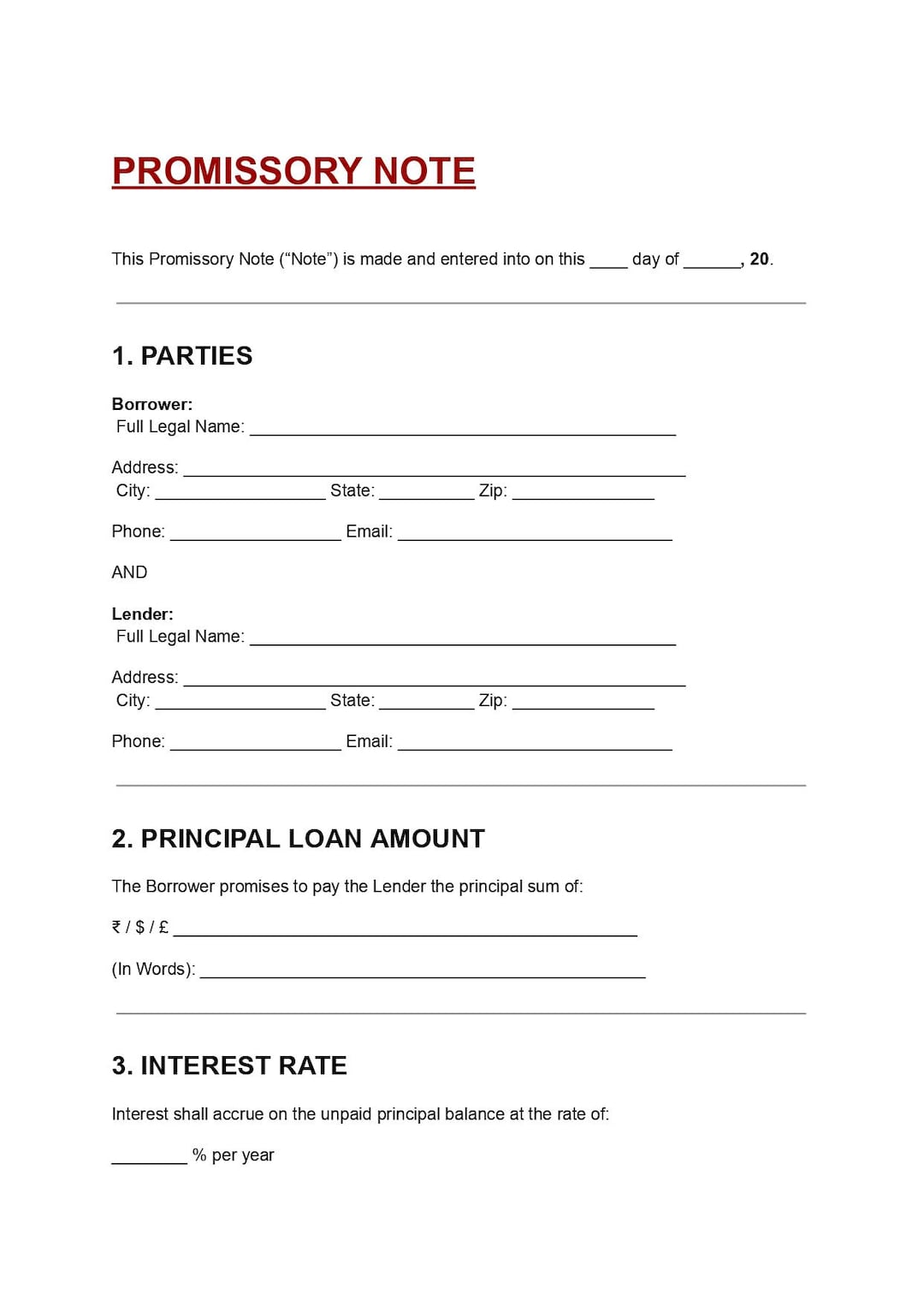 Promissory Note Template | Loan Agreement, IOU Contract (digital ...