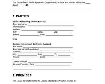 Plantilla de contrato de alquiler de cabina de peluquería / Contrato editable en formato DOC y PDF