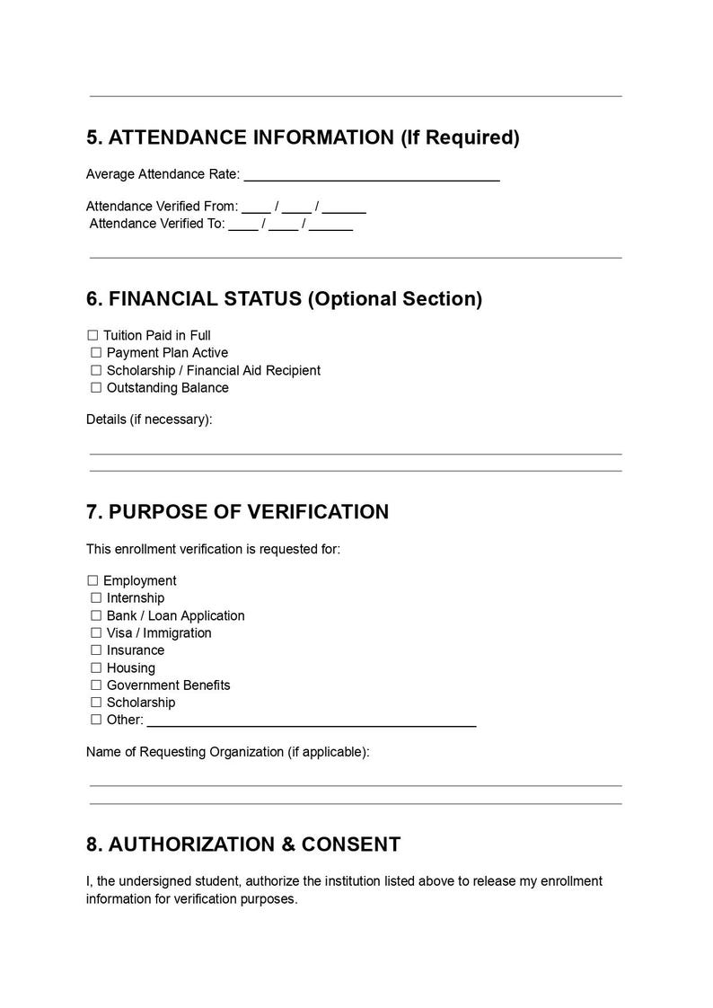 Student Enrollment Verification Form Editable DOC & PDF | School ...