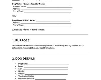 Plantilla de exención de responsabilidad para pasear perros / Formulario de autorización para el cuidado de mascotas (DOC y PDF)