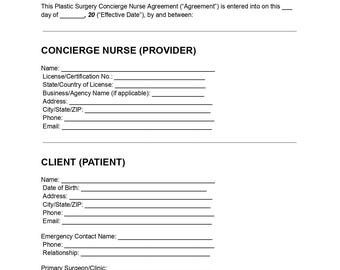 Modelo de contrato de enfermería de atención personalizada en cirugía plástica / Contrato de cuidados postoperatorios (DOC/PDF)