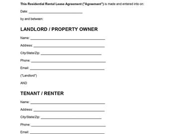 Plantilla de contrato de arrendamiento residencial, contrato entre propietario e inquilino, contrato de alquiler en PDF, formulario de arrendamiento editable, contrato de vivienda