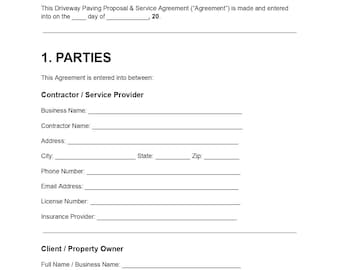 Propuesta de contrato de servicios para pavimentación de entradas de vehículos / Plantilla de contrato de asfalto y hormigón (descarga digital)