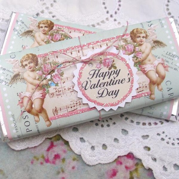 Chocolate Bar Wrapper Valentine Angels  Printable .JPG Download Digital Images No. 218