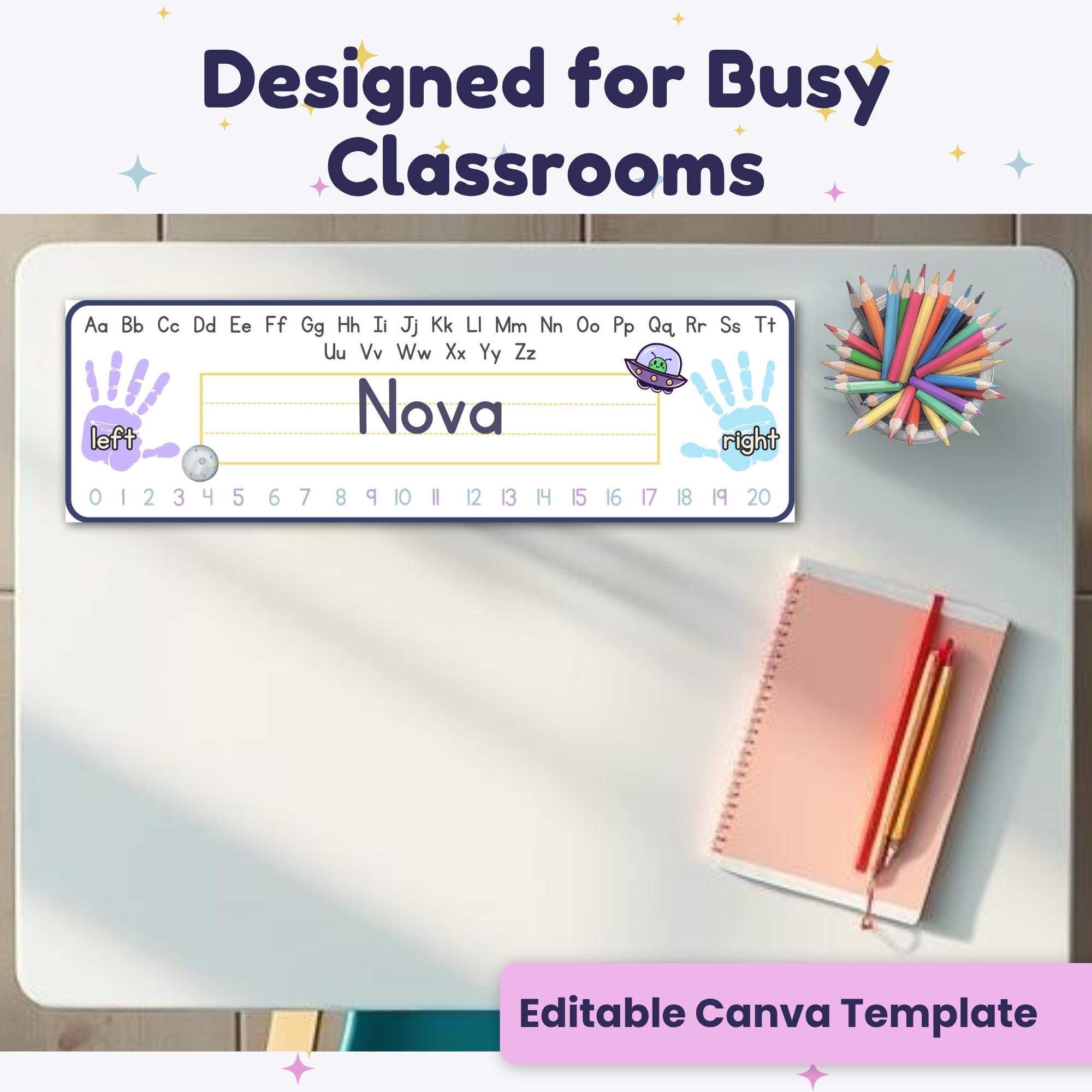 Editable Space Desk Name Plates Canva Template, Teacher Classroom Decor ...