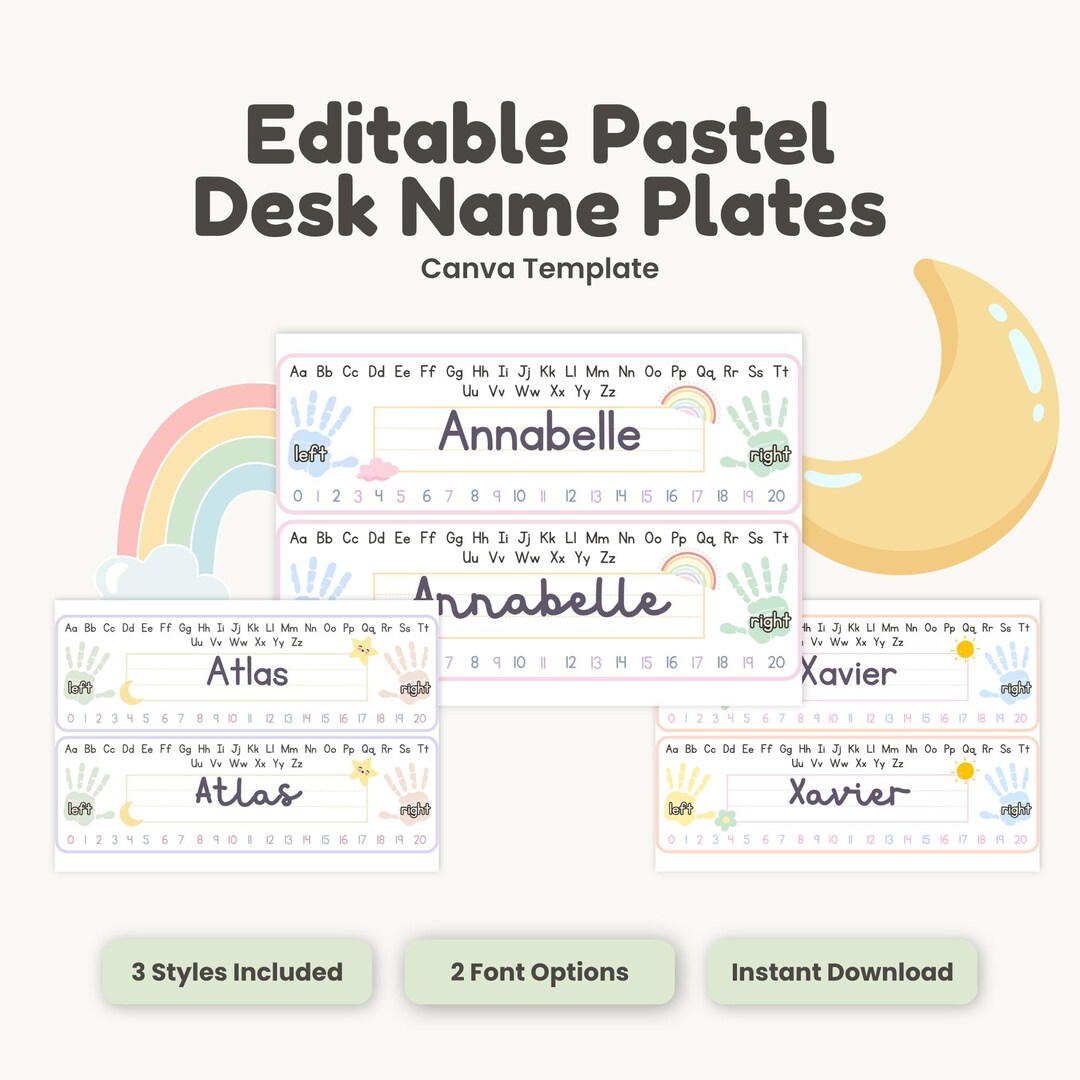 Editable Pastel Desk Name Plates Canva Template, Teacher Classroom ...