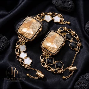 Gold-Tone Black Crystal Clover Watch Bracelet - Women Accessories Gold Tone Stainless Steel 13mm Black Enamel Clover Bracelet  main image 3