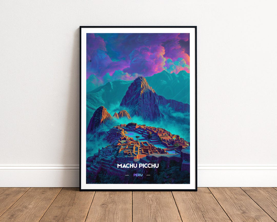 Futuristic Inca Futuristic Machu Picchu Peru Neon Art Print - Inca Ruins Travel Poster ...