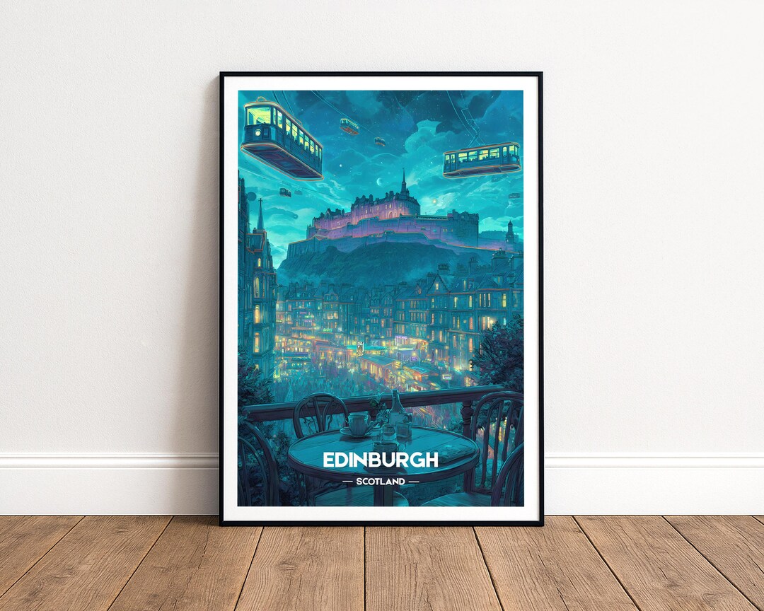 Futuristic Edinburgh Wall Art Print – Neon Castle Travel Poster – Large ...