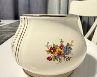 Vintage Sadler England Floral Sugar Bowl with Silver Lustre Trim