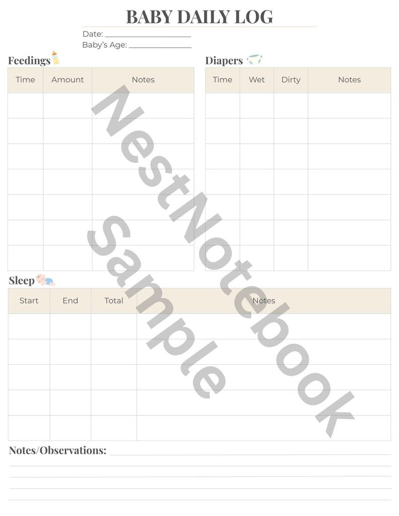 Baby Daily Log Printable - Feeding, Diaper, & Sleep Tracker - Minimal ...