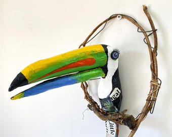 Nosy Beak, paper sculpture, Tropical Toucan in Papier-mâché