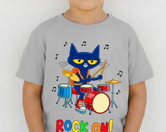 The Cat Rock Drummer Shirt for Kids, Cool Musician Toddler Tee, Back to School Music Gift