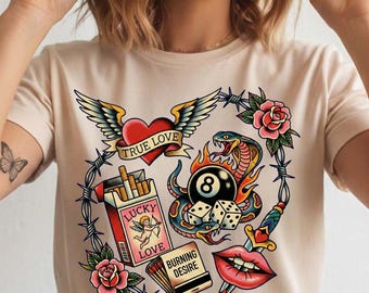 Traditional Tattoo Shirt, Retro Rockabilly Graphic Tee, Edgy Aesthetic Gift
