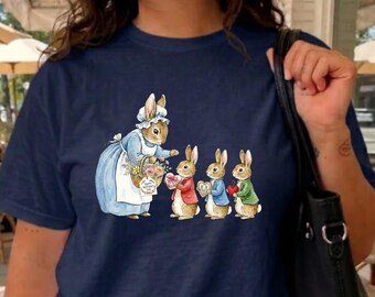 Mother's Day Bunny Watercolor Clipart, Peter Rabbit Style Mom Gift Illustration, Cute Nursery Art PNG