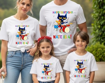 Custom  The Cat Birthday Shirt, The Cat Family Matching Shirts, Blue Cat Birthday Boy Tee, 4th Birthday Party Outfit, Gift for Nate