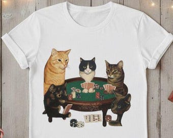 Cats Playing Poker Shirt, Funny Cat Lover Gift, Vintage Card Game Graphic Tee, Cute Poker Tee