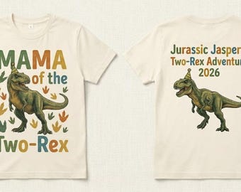 Custom Two-Rex Birthday Family Matching Shirts, Realistic Dinosaur Party Tee, Jurassic Jasper 2026